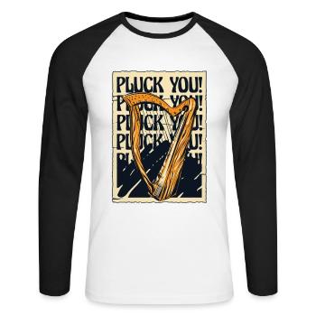 Pluck You Harp Concert Harpe Harpe Harpe Musique - T-shirt baseball manches longues Homme - blanc/noir - Devant - Nik (191cm)