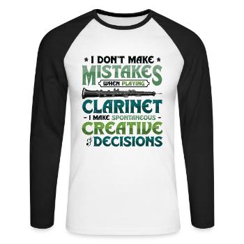 Clarinettiste, fait de la créativité spontanée - T-shirt baseball manches longues Homme - blanc/noir - Devant - Nik (191cm)