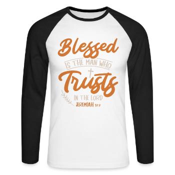 is the man who is counting on the Lord Jesus - Unisex Long Sleeve Baseball T-Shirt - white/black - Front - Nik (191cm)
