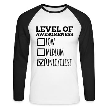 Level Of Awesomeness Unicycle Bicycle Unicyclist - Unisex Long Sleeve Baseball T-Shirt - white/black - Front - Nik (191cm)