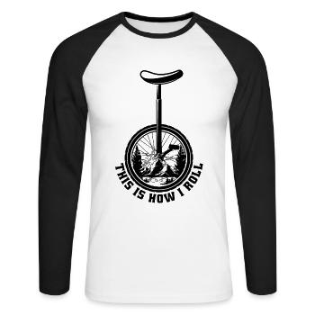 Voici comment je roule un monocycle monocycle monocycliste - T-shirt baseball manches longues Homme - blanc/noir - Devant - Nik (191cm)
