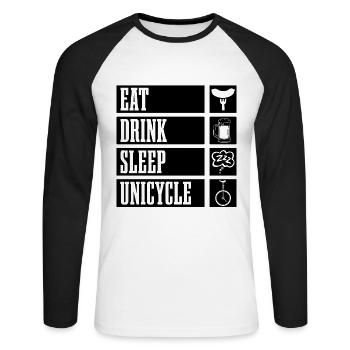 Eat Drink Sleep Unicycle One Wheel Unicyclist - Unisex Long Sleeve Baseball T-Shirt - white/black - Front - Nik (191cm)