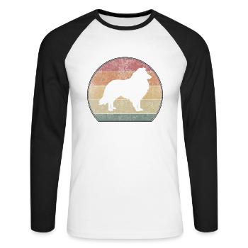 Retro Collie Sheepdog Sunset - T-shirt baseball manches longues Homme - blanc/noir - Devant - Nik (191cm)