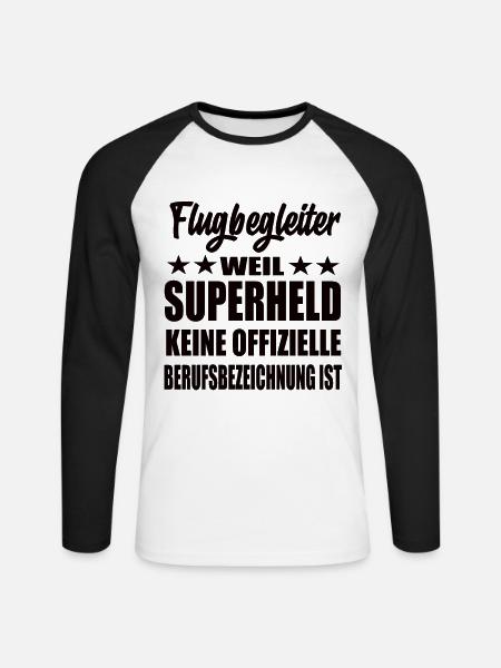Flugbegleiter Superheld Spruch - Unisex Baseballshirt langarm - Weiß/Schwarz