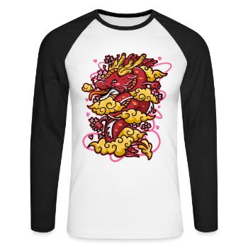 Aimer Dragon Kawaii Anime Dragon Design - T-shirt baseball manches longues Homme - blanc/noir - Devant - Nik (191cm)