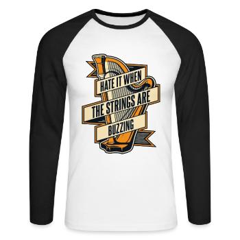 Hate It When The Strings Are Buzzing Harp - Unisex Long Sleeve Baseball T-Shirt - white/black - Front - Nik (191cm)