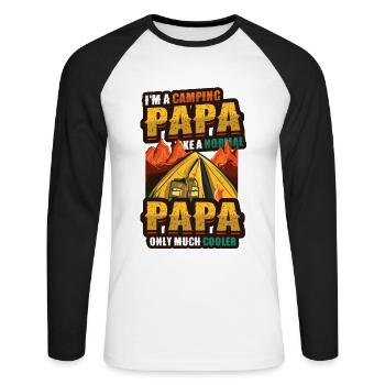 Camping Papa, campfire - Unisex Long Sleeve Baseball T-Shirt - white/black - Front - Nik (191cm)