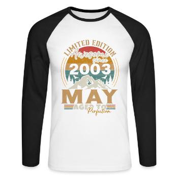 Mai 2003 Anniversaire Mai 2003 Mai - T-shirt baseball manches longues Homme - blanc/noir - Devant - Nik (191cm)