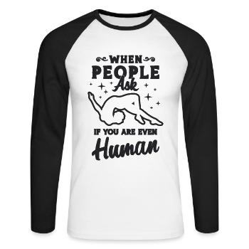 Quand les gens vous demandent si vous êtes gymnaste contorsionniste - T-shirt baseball manches longues Homme - blanc/noir - Devant - Nik (191cm)