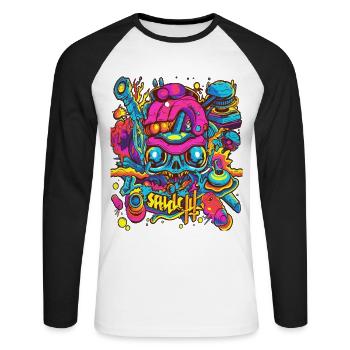 Sick Crazy Colorful Party Design - T-shirt baseball manches longues Homme - blanc/noir - Devant - Nik (191cm)
