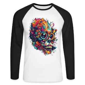 Skull Beatiful Colorful Party Magic Design - Unisex Long Sleeve Baseball T-Shirt - white/black - Front - Nik (191cm)