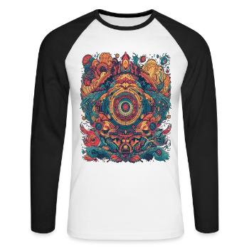 Magic Psychedelic Trip Abstract Design - Unisex Long Sleeve Baseball T-Shirt - white/black - Front - Nik (191cm)