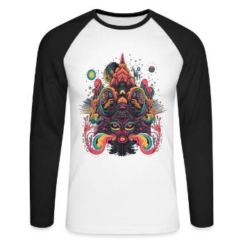 Psychédélique Trip Design Souris Merveilleux Abstrait - T-shirt baseball manches longues Homme - blanc/noir - Devant - Nik (191cm)