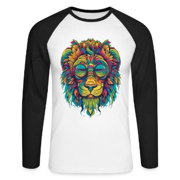 Colorful Lion LSD Psychedelic Design High - Unisex Baseballshirt langarm - Weiß/Schwarz - Vorne - Nik (191cm)