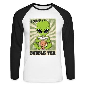 Boba Tea Alien Bubble Tea - Unisex Baseballshirt langarm - Weiß/Schwarz - Vorne - Nik (191cm)