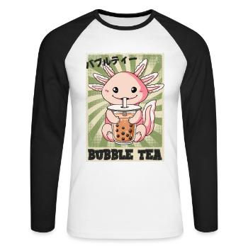 Boba Tea Axolotl Bubble Tea - Unisex Baseballshirt langarm - Weiß/Schwarz - Vorne - Nik (191cm)