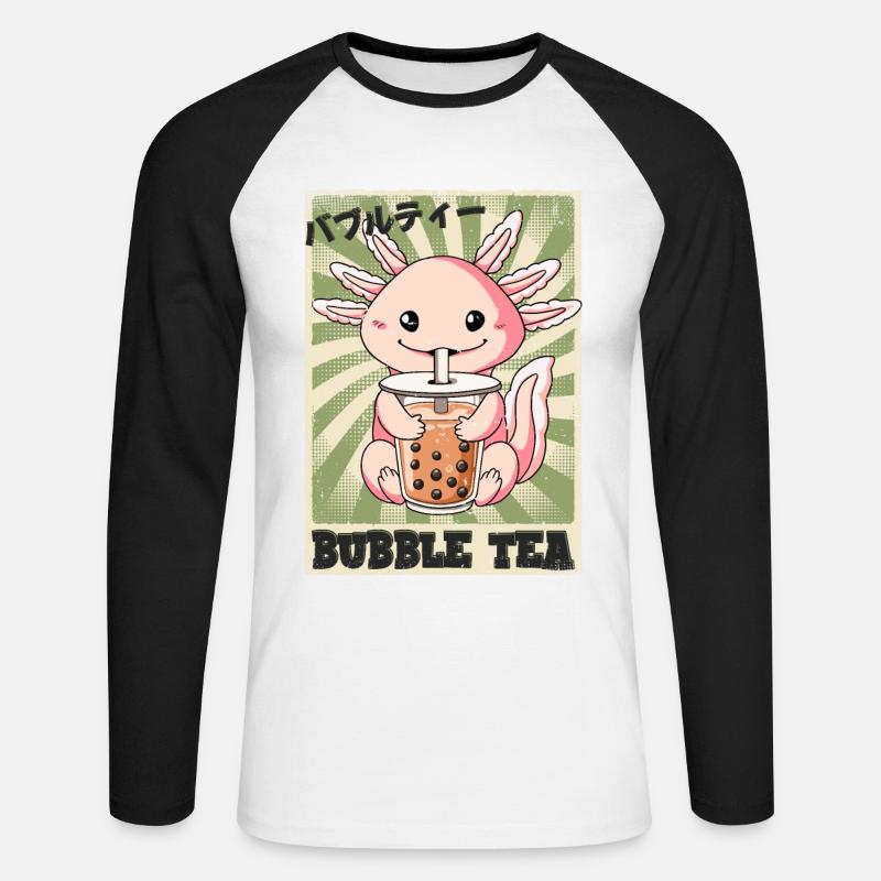 Boba Tea Axolotl Bubble Tea - Unisex Baseballshirt langarm - Weiß/Schwarz