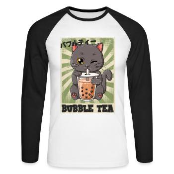Boba Tea Katze Bubble Tea - Unisex Baseballshirt langarm - Weiß/Schwarz - Vorne - Nik (191cm)