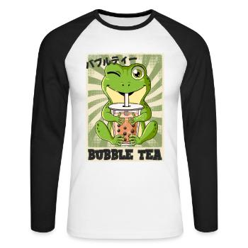 Boba Tea Frosch Bubble Tea - Unisex Baseballshirt langarm - Weiß/Schwarz - Vorne - Nik (191cm)