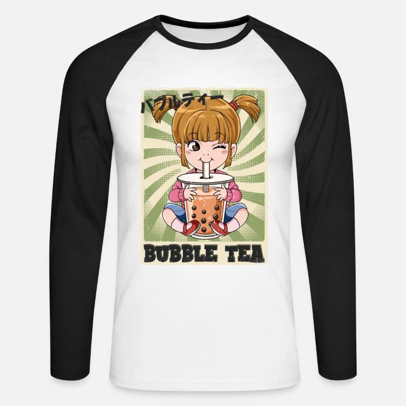 Boba Tea Mädchen Bubble Tea - Unisex Baseballshirt langarm - Weiß/Schwarz
