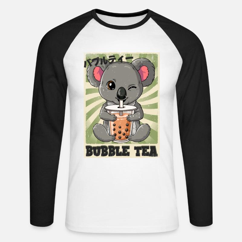 Boba Tea Koala Bubble Tea - Unisex Long Sleeve Baseball T-Shirt - white/black