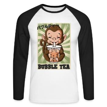 Boba Tea Affe Bubble Tea - Unisex Baseballshirt langarm - Weiß/Schwarz - Vorne - Nik (191cm)
