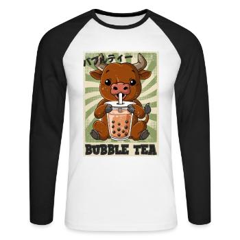 Boba Tea Ochse Bubble Tea - Unisex Baseballshirt langarm - Weiß/Schwarz - Vorne - Nik (191cm)