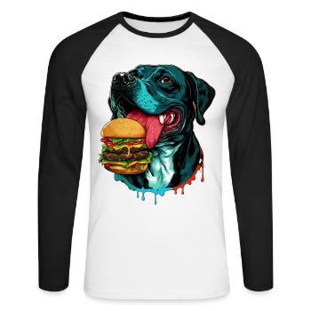Dog Licks Gentle Citizen Funny Design - T-shirt baseball manches longues Homme - blanc/noir - Devant - Nik (191cm)