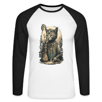 Egypt Cat Smoke with hookah Amazing Design - Unisex Long Sleeve Baseball T-Shirt - white/black - Front - Nik (191cm)