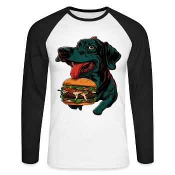 Do you Wanna Burger? Cooler Dog mit Burger Design - Unisex Baseballshirt langarm - Weiß/Schwarz - Vorne - Nik (191cm)