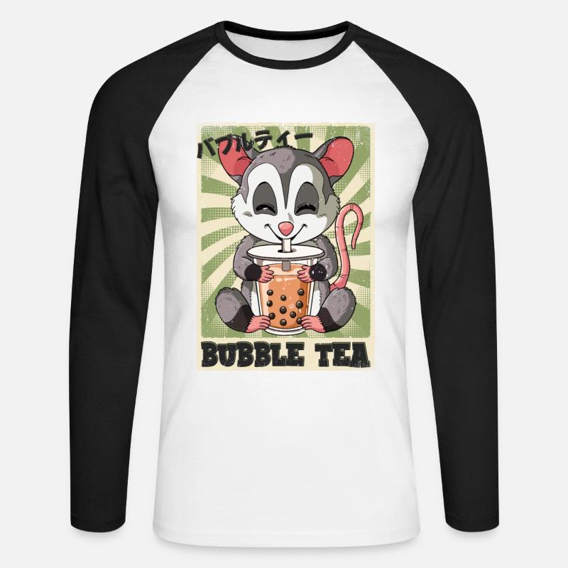 Boba Tea Opossum Bubble Tea - Unisex Baseballshirt langarm - Weiß/Schwarz