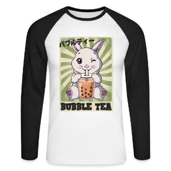 Boba Tea Hase Bubble Tea - Unisex Baseballshirt langarm - Weiß/Schwarz - Vorne - Nik (191cm)