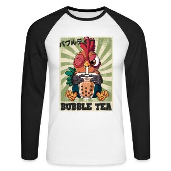 Boba Tea Hahn Bubble Tea - Unisex Baseballshirt langarm - Weiß/Schwarz - Vorne - Nik (191cm)