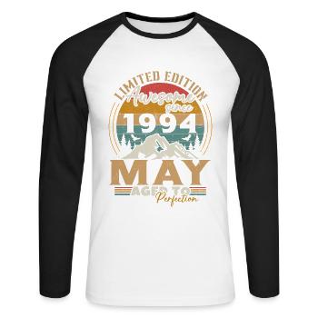 May 1994 Vintage Born in May 1994 Anniversary - Unisex Long Sleeve Baseball T-Shirt - white/black - Front - Nik (191cm)