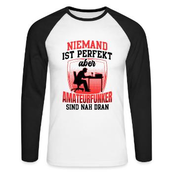 Amateurfunker sind perfekt Funkamateur - Unisex Baseballshirt langarm - Weiß/Schwarz - Vorne - Nik (191cm)