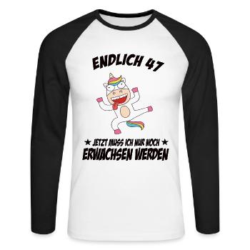 47 Geburtstag Positive Sprüche Zum 47 geburtstag - Unisex Baseballshirt langarm - Weiß/Schwarz - Vorne - Nik (191cm)