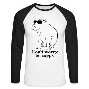 Don't worry be cappy - Capybara sketch - Unisex Baseballshirt langarm - Weiß/Schwarz - Vorne - Nik (191cm)