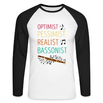 Basson pour basson anches et bassoniste - T-shirt baseball manches longues Homme - blanc/noir - Devant - Nik (191cm)