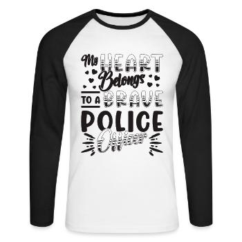 Mon cœur appartient à un policier courageux - T-shirt baseball manches longues Homme - blanc/noir - Devant - Nik (191cm)