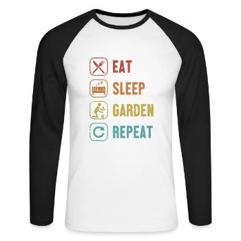 Manger Sommeil Jardin Répéter Jardin de potager Horticulture - T-shirt baseball manches longues Homme - blanc/noir - Devant - Nik (191cm)