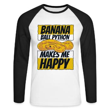 Makes Me Happy Snake Python Banana Ball Python - Unisex Long Sleeve Baseball T-Shirt - white/black - Front - Nik (191cm)