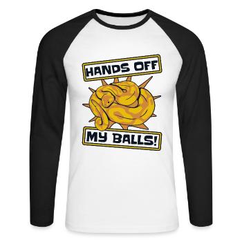 Ne touche pas à mes couilles Python Snake Banana Ball - T-shirt baseball manches longues Homme - blanc/noir - Devant - Nik (191cm)