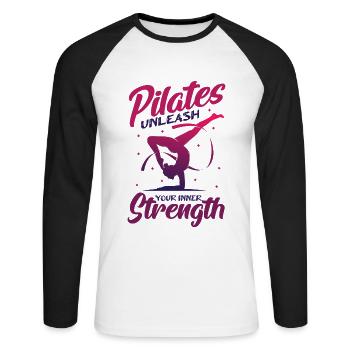 Pilates, unleash your inner strength - Unisex Long Sleeve Baseball T-Shirt - white/black - Front - Nik (191cm)