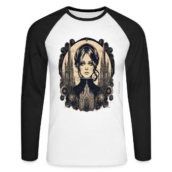 Gothic Girl Wednesday Darkness Style - T-shirt baseball manches longues Homme - blanc/noir - Devant - Nik (191cm)