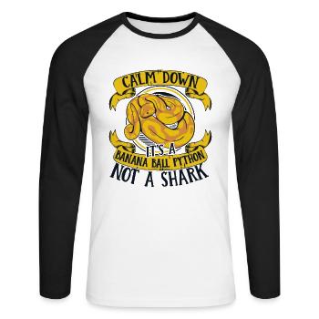 Calmez-vous, ce n’est pas une boule de banane de python de requin - T-shirt baseball manches longues Homme - blanc/noir - Devant - Nik (191cm)