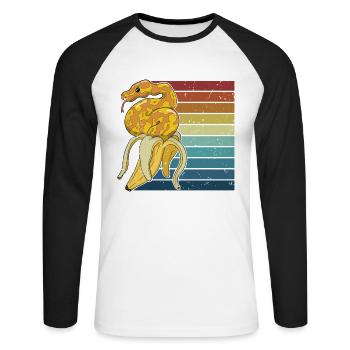 Retro Python Schlange Schuppenkriechtiere Banana - Unisex Baseballshirt langarm - Weiß/Schwarz - Vorne - Nik (191cm)