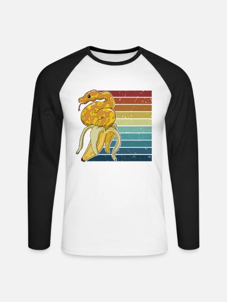 Retro Python Schlange Schuppenkriechtiere Banana - Unisex Baseballshirt langarm - Weiß/Schwarz