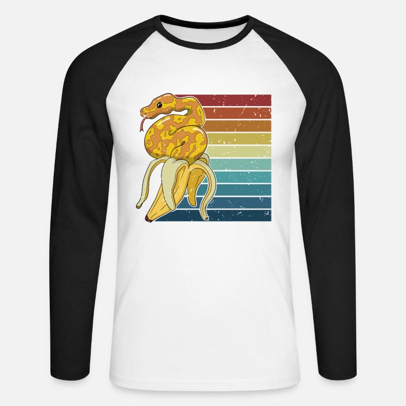 Retro Python Schlange Schuppenkriechtiere Banana - Unisex Baseballshirt langarm - Weiß/Schwarz