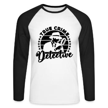 Détective True Crime Détective Retro Fingerprint Détectives - T-shirt baseball manches longues Homme - blanc/noir - Devant - Nik (191cm)