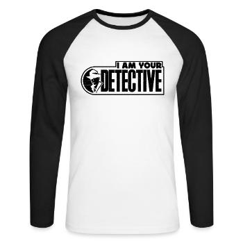 Je suis votre détective Retro Investigator Détectives - T-shirt baseball manches longues Homme - blanc/noir - Devant - Nik (191cm)